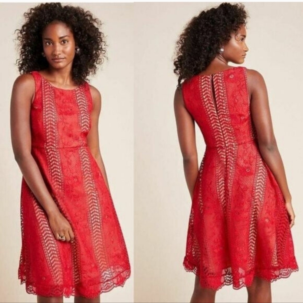 Anthropologie Red Crotcheted Lace Georgia Sleeveless Romantic Delicate Dress NWT